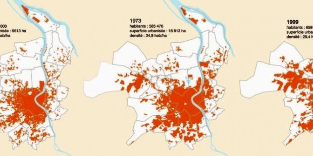 Croissance urbaine de l'agglomération bordelaise entre 1950 et 1999 
