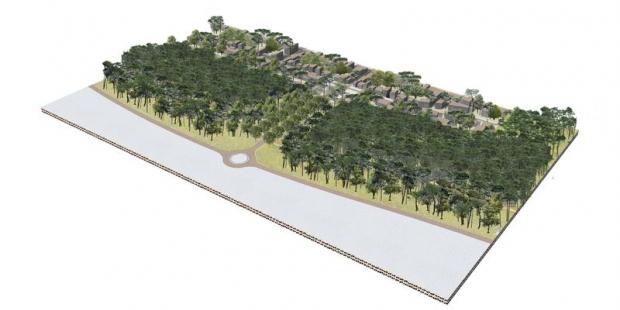 Principe de l'emprise boisée 4 - Les abords de la voie sont gérés en parc forestier - dessin : Agence Folléa-Gautier pour SYBARVAL / A'URBA 