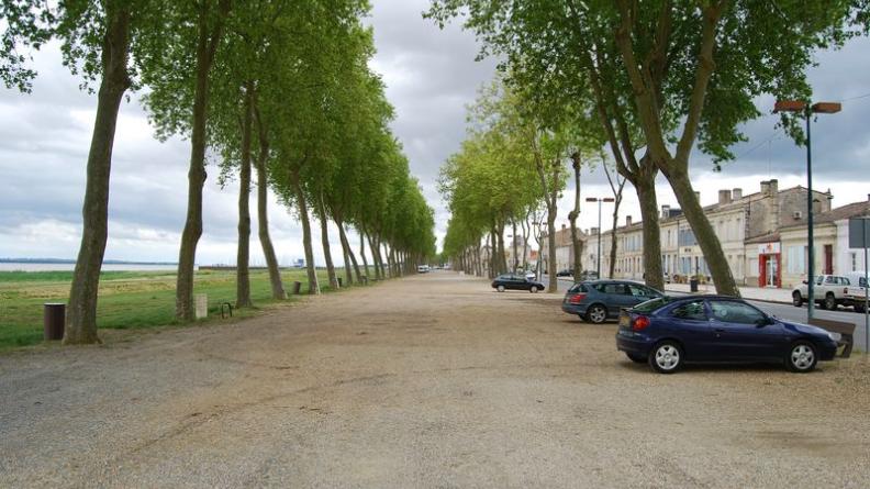 La berge herbeuse, le mail plantée, et la large voie de circulation offrent un vrai potentiel pour aménager les quais de Pauillac, aujourd'hui peu valorisés - Pauillac