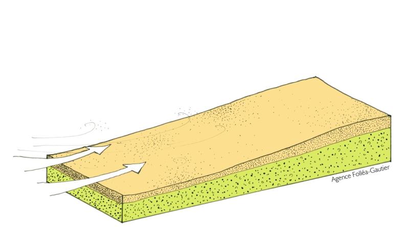 Durant l'Holocène, le recul de l'océan laisse à nu le sable, qui est trié et remanié par le vent en deux niveaux