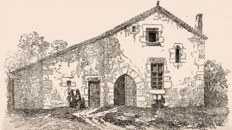 Le versant bas de la toiture est exposé au vent, gravure de Léo Drouyn