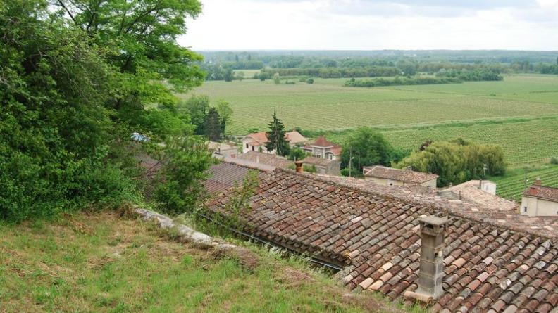 Le hameau ’le Pied du Château’ se loge entre la falaise et les vignes - Langoiran