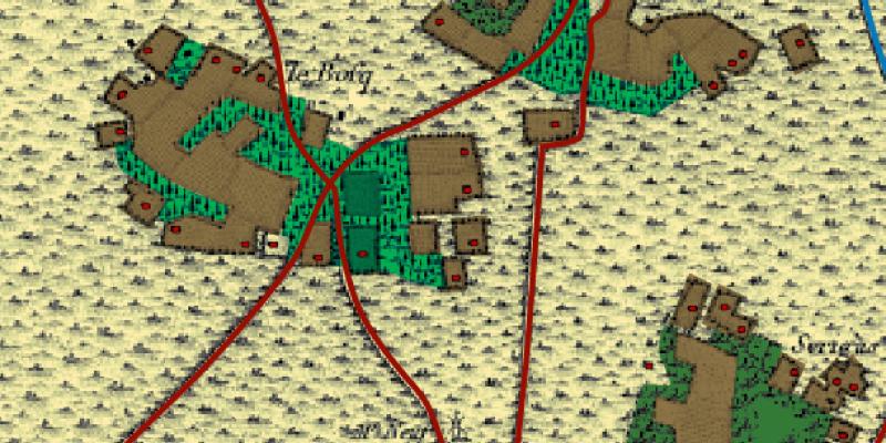 cau détriment des bois résiduels de pins et de feuillus (exemple d'un quartier de la commune du Temple, d'après la carte de Belleyme) 
