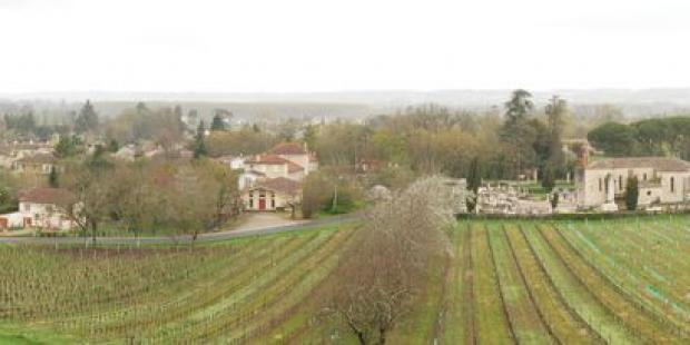 A gauche, le bâti reste groupé, l'église soulignant la limite d'extension du village ; quelques habitations commencent à s'implanter au-delà - Pessac-sur-Dordogne