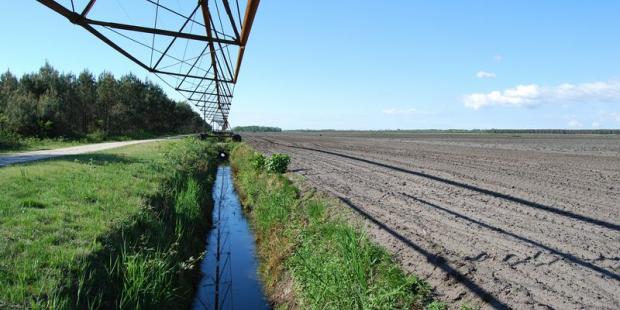 Drainage et irrigation sont mis en place pour assurer le meilleur rendement aux vastes parcelles de maïsiculture, Hourtin 