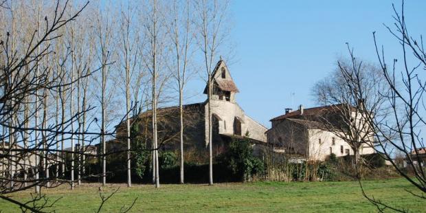 L'église de Loubens sera camouflée par la peupleraie une fois les arbres en feuilles 