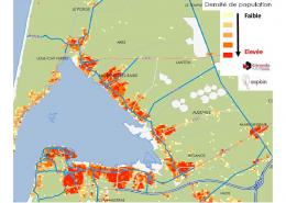 Carte présentant la densité de la population sur le secteur du Nord Bassin