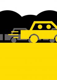 une voiture remplie grâce au covoiturage file sur sa voie dédiée tandis que les autres files sont embouteillées