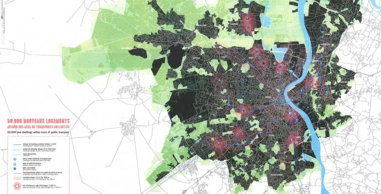 L'étude "5 dialogues pour 50 000 logements autour des axes de transports collectifs" cherche à développer des stratégies afin d'intensifier l'agglomération bordelaise, en recentrant sur les axes de transports existants le développement de la ville